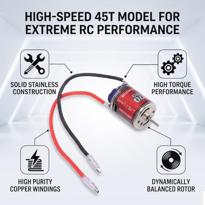 SUNGOOYUE 45T 370 Brushed Motor for 1/10 Scale RC Car Boat, High Stainless Steel Casing Motor with 2.3mm D Shaft, Low Noise Efficient Energy Conversion for RC Enthusiasts