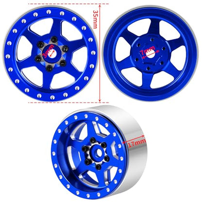 1.3inch Aluminium Beadlock Wheel Hub Rims for Axial SCX24 TRX4M 1/18 1/24 RC Crawler Car Upgrade Parts (Blue) - color: Blue