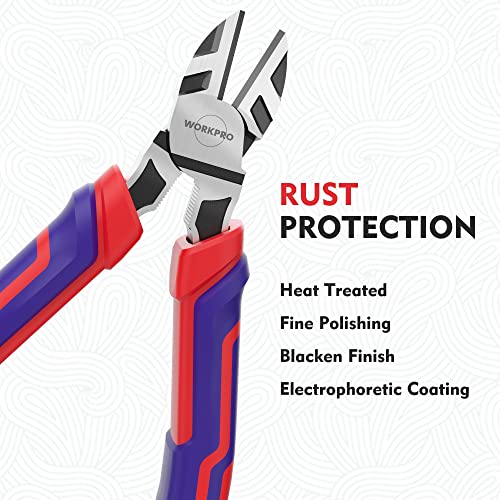 WORKPRO 6” Wire Cutters Heavy Duty CRV Steel, Diagonal Pliers for Cutting Wires Craft, Comfort Grip Handle - style: 6-inch