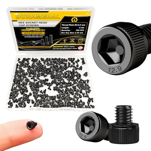 M3 x 4mm Screws 350pcs, Hex Socket Head Cap Screws Bolts, M3 x 4 Bolts,12.9 Grade Alloy Steel, Black Zinc Plated, Allen Socket Drive, Fully Threads, Machine Screws - size: M3*4mm 350pcs