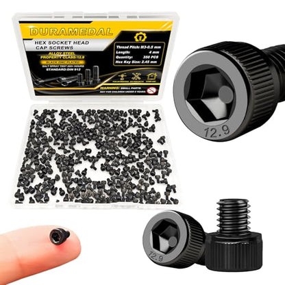 M3x4mm Screws 350pcs Hex Socket Cap 12.9 Steel Black Zinc Fully Thread | Allen socket drive head cap screws bolts fully thread machine screws - size: M3*4mm 350pcs