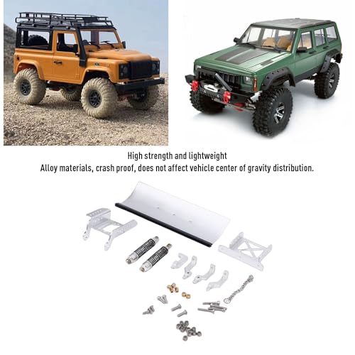 1/18 RC Metal Snow Plow, Alloy Replacement Snow Plow, Hydraulic Damping for RC Crawler Car with Shock Absorption for Winter Scenes & Obstacle Clearing (Silver) - color: Silver
