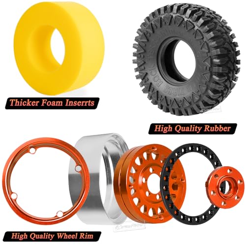 RC 1.9in Beadlock Wheels and Tires for 1/10 TRX4,Axia1 SCX10 II 90046 SCX10 III,D90 RC Crawler Car,Alloy 1.9in rc Beadlock Rims,Soft Rubber 1.9in rc Beadlock Tires,4pcs,Orange - color: Orange(4pcs)