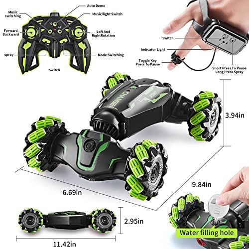 TADOZIC 4WD Remote Control Gesture Sensor Car,Hand Controlled RC Stunt Car,Double-Sided Vehicle 360° Rotation with Light and Music Spray, Watch Toy Cars for Boys & Girls Birthday - color: Green
