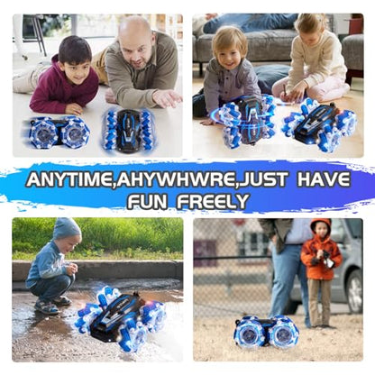 Remote Control Car, Gesture Sensing RC Stunt Car, Double Sided flip | Gesture Sensing RC Stunt Car with Cool Lights and Music, Birthday Present Toys Car for Boys Aged 5-12 - color: Light Blue