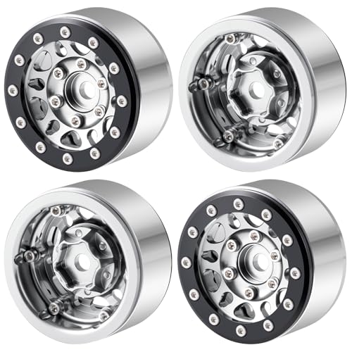 RCLIONS 1.55inch Aluminium Beadlock Wheels Rims for D90 TF2 CC01 AX90069 MST JIMNY 1/10 RC Crawler Trail Truck Car Upgrade Parts (Silver) - color: Silver