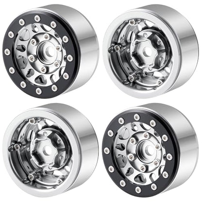1.55inch Aluminium Beadlock Wheels Rims for D90 TF2 CC01 AX90069 MST JIMNY 1/10 RC Crawler Trail Truck Car Upgrade Parts (Silver) - color: Silver