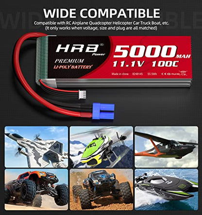 HRB 2PCS 3S 5000mAh Lipo Battery EC5 100C 11.1V Compatible with RC Plane