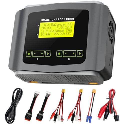 LiPo Battery Charger Dual 10A Fast Balance Charger Discharger for RC Car | Large Screen Battery Charger for 1-6S LiPo LiHV Li-ion LiFe 1-15S NiCD NiMH 2-20V PB Smart Batteries RC Car Aircraft Drone - color: Gray