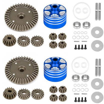 2 Sets Aluminum Differential Case & Gear 39T 22049 for Tamiya XV-02 MB-01 XM01 1/10 RC Car Upgrade Front Rear Gear Diff Replacement Hop-Up Parts, Blue - color: Blue