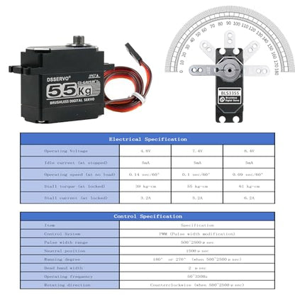 55KG 8.4V Brushless Waterproof IP67 Digital Servo, Full Metal Shell Stainless Gear Motor High Torgue RC Servo, with 25T Servo Horn for Cars Robot Helicopter Crawler (55KG 180 Degree) - style: 55KG 180 Degree 7.4V 55kg Brushless Digital Servo（All Metal）
