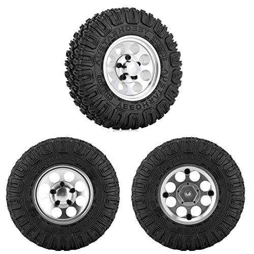 4PCS 1.55inch Tyres Beadlock Plastic Wheel Rims Hub Rubber Tires Set Compatible with 1:10 RC Crawler Axial AX90069 D90 TF2 Tamiya CC01 LC70 MST JIMNY (White) - color: 85mm-white
