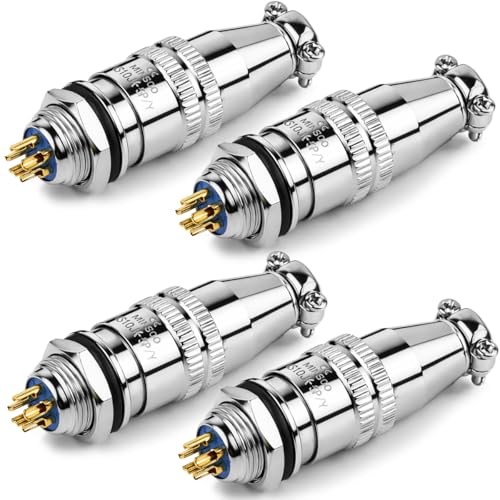 CLYXGS [4 Pack] XS10 Aviation Connector Plug & Socket, 5 Pin, Quick Push-Pull Ball Detent Locking, 10mm Panel Cutout, 6A 250V Industrial Metal Wire Connector Adapter (XS10-5P) - style: XS10-5