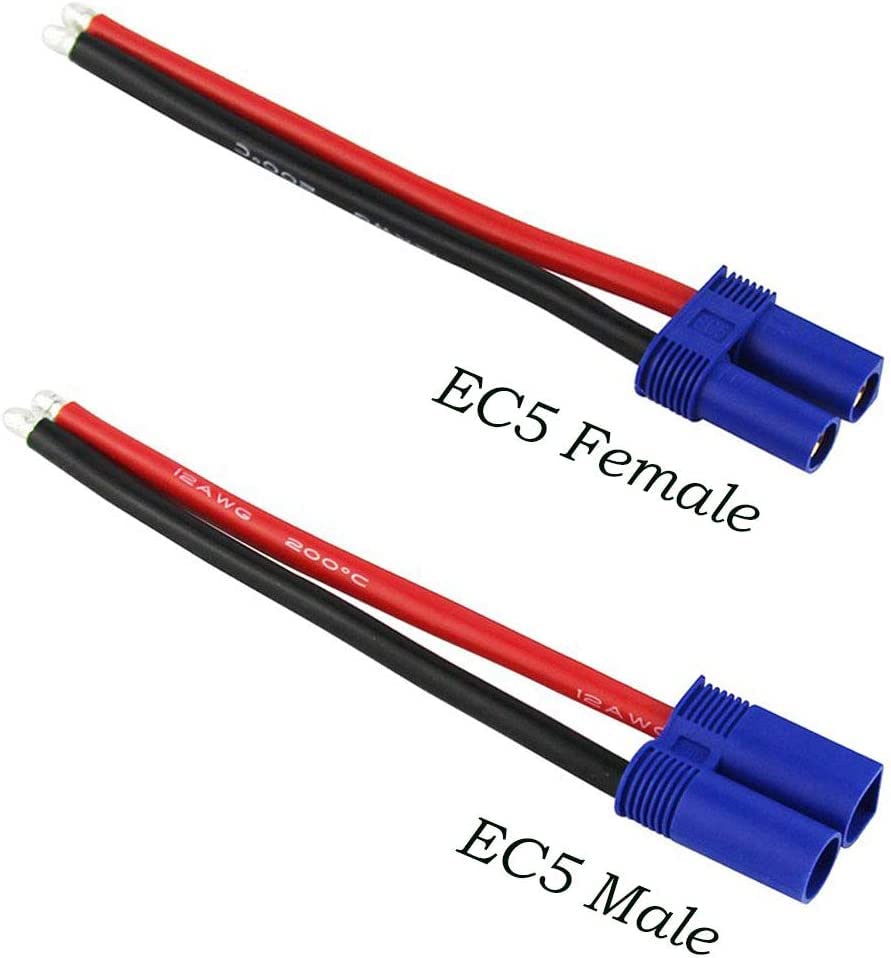 3Pairs EC5 Connectors Male & Female 5.0mm Banana Connector Plug 12 AWG 10cm Soft Silicone Wire Cable for RC Airplane Quadcopter FPV Drone Lipo Battery ESC - style: EC5
