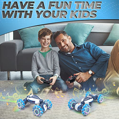 Gesture Sensing RC Stunt Car - Boys Toys Age 6-12, 360° Rotating 4WD Hand Controlled Remote Control Twist Car with Light & Music, Cool Birthday Presents and Ideas Gifts for Kids Age 7 9 10 11 12 yr - color: Blue