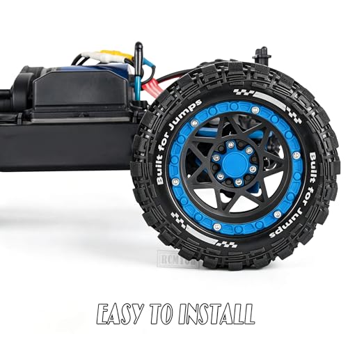 RC Truck Wheel and Tires for 1/16 Summit E-REVO Gorgon GROM MINI KRATON M-J-X H-B-X S-C-Y RC Car,Monster Truck Car Wheel Tires w/Plastic Wheels Rim,Soft Tire Highway Wheels,Black Navy Blue - color: Black--navy Blue(rc Wheels Tires)