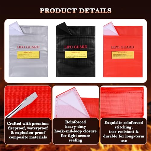 JIANTA Fireproof LiPo Battery Safe Bag, 11.8 x 9 Inch Storage Pouch | Heat Resistant LiPo Bag for Charging Storage, Batteries, Documents, Cash and Jewelry, Silicone Fiberglass Waterproof Pouch
