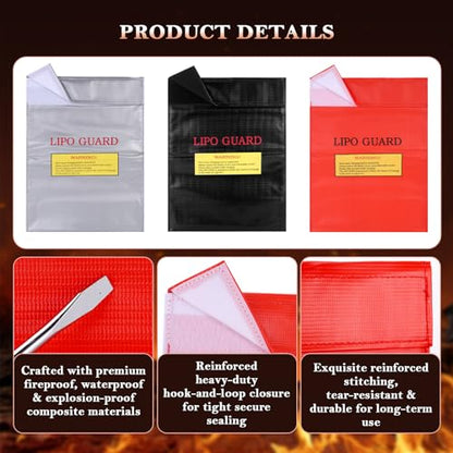 JIANTA Fireproof LiPo Battery Safe Bag, 11.8 x 9 Inch Storage Pouch | Heat Resistant LiPo Bag for Charging Storage, Batteries, Documents, Cash and Jewelry, Silicone Fiberglass Waterproof Pouch