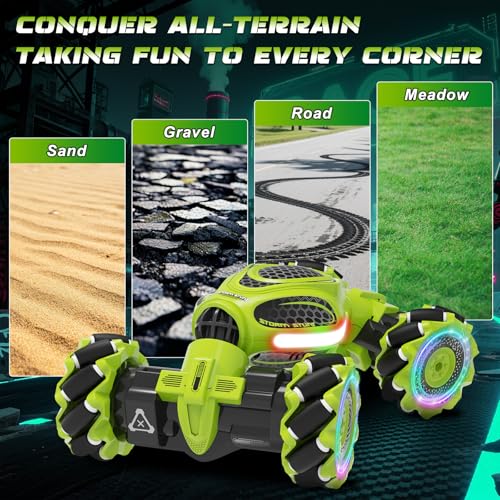 Hand Controlled RC Car, 2.4Ghz 4WD Gesture Sensing RC Stunt Car | Toys Gift for Boys and Girls Ages 6-12, 360° Rotating Drift Cars with Lights and Music, Ideal Birthday and Xmas Gift, Green - color: Green