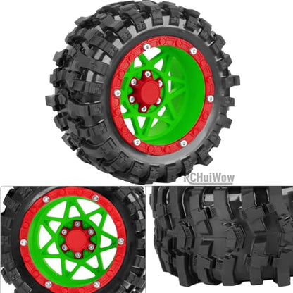 1/16 RC Wheels and Tires 4PCS, RCHuiWow 12mm Hex Plastic Rim Tires Set for 1/16 M-J-X16207-210,H-B-X16889-890,S-C-Y16101-106,Summit E-Revo Gorgon Grom,Mini Kraton 3S RC Truck Upgrades,Green&Red - color: Green&red(4pcs)