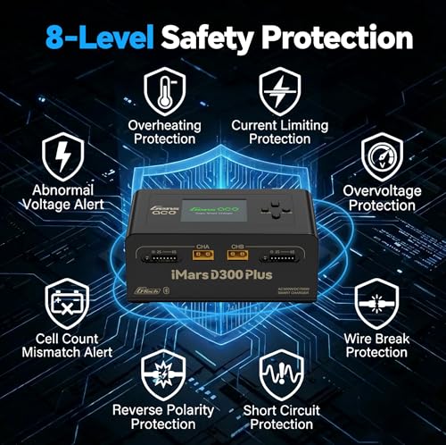 IMARS D300 Plus Gens Ace Lipo Battery Charger G-Tech Series Dual Lipo Balance Charger AC 300W DC 700W 16A Smart Charger for 1s~6s Lipo Batteries, Life/NiCd/MH/LiHV, Plug&Play (Black)