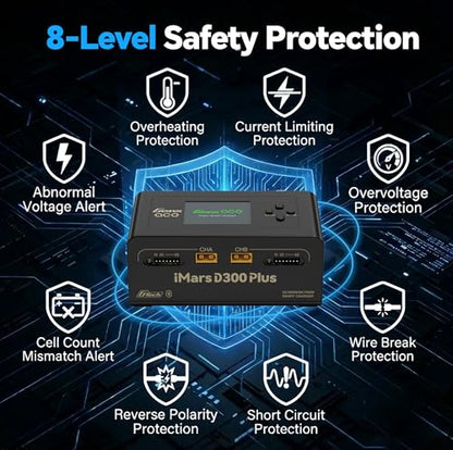 IMARS D300 Plus Gens Ace Lipo Battery Charger G-Tech Series Dual Lipo Balance Charger AC 300W DC 700W 16A Smart Charger for 1s~6s Lipo Batteries, Life/NiCd/MH/LiHV, Plug&Play (Black)