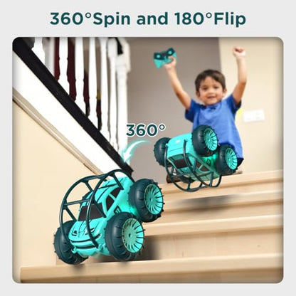 MaxTronic Amphibious Remote Control Car,Rechargeable RC Cars Toy 360° Flips Rotation Stunt Crawler 15KM/H 4WD All Terrain Outdoor Indoor Toy for Kids Boys Girls 3-12 - color: Mint Green