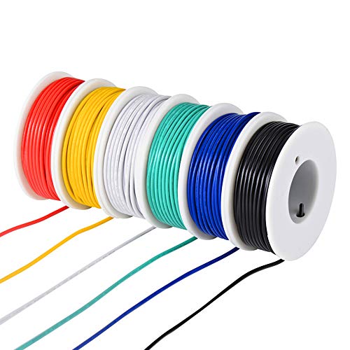 TUOFENG 22 AWG Stranded PVC Wire Kit | 6 Colors, 30ft per Color, Hook Up Cable - size: 22 AWG 6 Colors PVC Wire kit