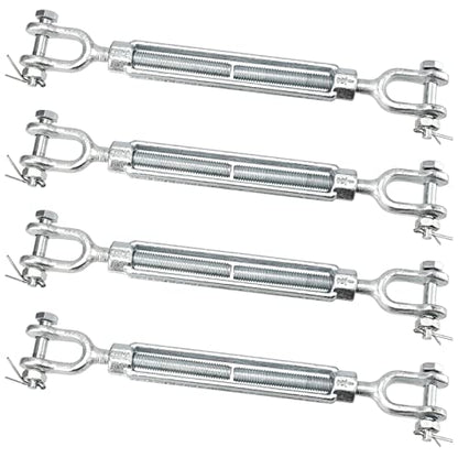 4 Pack M12 Galvanized Steel Turnbuckle, 1/2 Inch Heavy Duty Jaw and Jaw Turnbuckle, Weather Resistant Forged Turnbuckle for Tension Cable, Rope, Chain, 2200 lbs Working Load