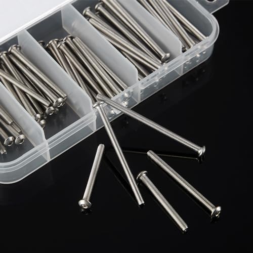 M3 x 30mm 35mm 40mm 45mm 50mm Button Head Socket Cap Screws Bolts, Stainless Steel 304, Metric Allen Hex Drive, Bright Finish, Fully Threaded, Assortment Kit 75PCS - size: Button M3x30-50 mm