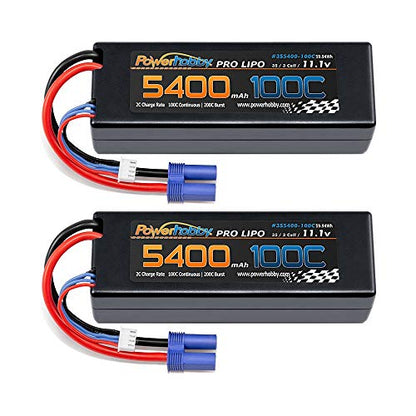 Powerhobby 3s 11.1v 5400mah 100c lipo Battery w EC5 Plug Hard Case (2 Pack) Fits : Arrma Kraton Nero Tyhpon Senton Tailon Outcast FAZON