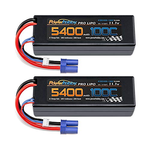 Powerhobby 3s 11.1v 5400mah 100c lipo Battery w EC5 Plug Hard Case (2 Pack) Fits : Arrma Kraton Nero Tyhpon Senton Tailon Outcast FAZON
