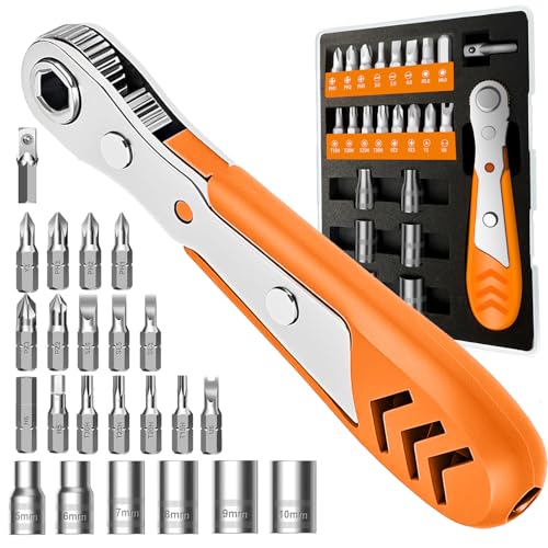 Right Angle Screwdriver 24 in 1 Ratchet Screwdriver Set | Cr-V Steel, Mini Ratchet Wrench for Tight Spaces, Ideal for Bike Repair & DIY Projects - style: 24pcs Ratchet Screwdriver
