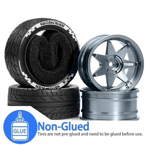 REDSPIDER 1/10 On Road Tires and Metal Wheels 12mm Hex RC Rally Racing Tyres OD 2.55" 4PCS for Tamiya TT01 TT02 XV01 TA06 A959 PTG2 HPI KYOSHO PTG2 Traxxas 1:10 Street Touring Drift Car (Titanium) - color: Titanium