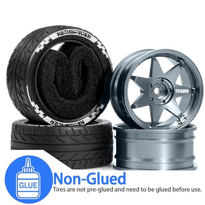 REDSPIDER 1/10 On Road Tires and Metal Wheels 12mm Hex RC Rally Racing Tyres OD 2.55" 4PCS for Tamiya TT01 TT02 XV01 TA06 A959 PTG2 HPI KYOSHO PTG2 Traxxas 1:10 Street Touring Drift Car (Titanium) - color: Titanium