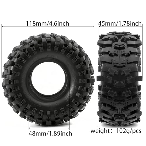 STMU 1.9in" RC Soft Rubber Mud Tyres 118mm For 1/10 Scale Electric RC Rock Crawler, 4WD Shaft Driven RC Truck Redcat Racing Everest 10 Redcat Ascent Fusion Traxxas TRX4 Axial SCX10 (TIRES)