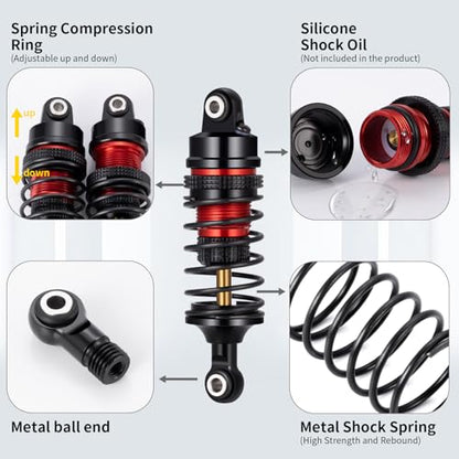Aluminum Adjustable Progressive Shock for Tra-xxas 1/16 Mini Slash | 4X4 Rally VXL Ford RS200 Short Course Truck Upgrade 4pcs Adjustable Spring Damper Red