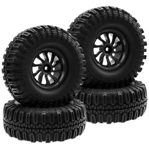 RC 1.9" RC Tires and Wheel Nylon Rims 12mm Hex Hub OD 106mm/4.25" Rubber Tyre 10-Spoke Compatible with 1/10 Axial SCX10 RC4WD D90 Tamiya CC01 TF2 Traxxas TRX4 RC Crawler (Black) - color: Black