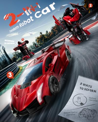 Veeniix V992 1:14 Scale 2-in-1 Transform RC Robot Car Toy, Red | Gesture Sensing & Auto Deformation, LED Lights & Sound, 2 Batteries 60 Min Play, Durable ABS, Gift for Kids Ages 6+ - color: Red