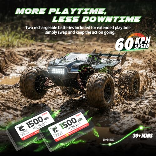 Hosim 1/10 Brushless RC Cars for Adults & Boys 60+ KPH, Fast RC Truck | 4x4 Off-Road All-Terrain Big Remote Control Car, Oil-filled Shock & Metal Drivetrain, Hobby RC Cars Toy Gift