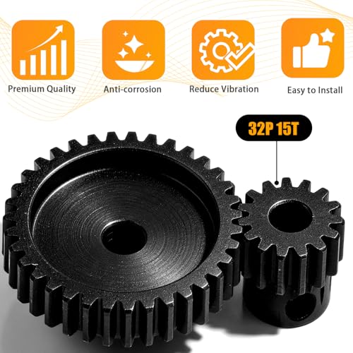 32P 15T RC Car Gear Set | 45# Steel Black Oxide | 5mm Bore +0.03mm | Precision Engineered Motor Pinion Gear Compatible with Traxxas/ARRMA/HPI/Kyosho (3-Pack with M4 Set Screws) - style: 3Pcs 15T