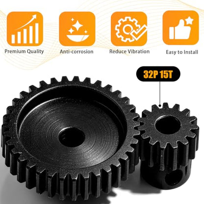 32P 15T RC Car Gear Set | 45# Steel Black Oxide | 5mm Bore +0.03mm | Precision Engineered Motor Pinion Gear Compatible with Traxxas/ARRMA/HPI/Kyosho (3-Pack with M4 Set Screws) - style: 3Pcs 15T