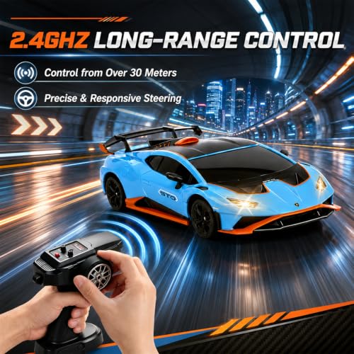 YESHIN 1：24 Lamborghini Haracan Drifting Car Blue, Lamborghini Toy Car, RC Cars for Boys Age 8-12, 2.4GHz Remote Control Car with Light - color: C-blue