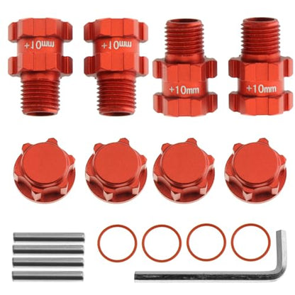 RC Wheel Hex 10mm Extended Wheel Hub Drive 14mm to 17mm with Anti-dust Cap Nuts 17mm Alum for Arrma Senton Granite Big Rock Vorteks 3S Senton Granite Mega550 Infraction Mega570 Upgrade Parts (Red)
