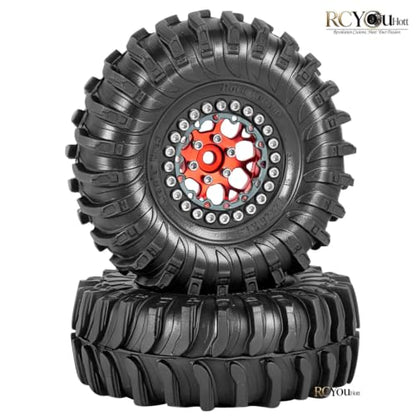 RC 1.3 Beadlock Wheel Tires&Aluminum Wheel Rim for 1/24 SCX24 FCX24,1/18 TRX4M RC Crawler Car,1.3 Beadlock Wheels and Tires/Wheels Tire,Red (4PCS) - color: Red- (Wheel Tires)