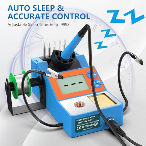Soldering Station, 140W Digital Display Soldering Iron Station Kit with 2 Helping Hands, 356°F-932°F, Auto Sleep, °C/°F Conversion, Solder Wire, 5 Tips, Solder Sucker, Tweezers, Tip Cleaner, Blue - color: Blue