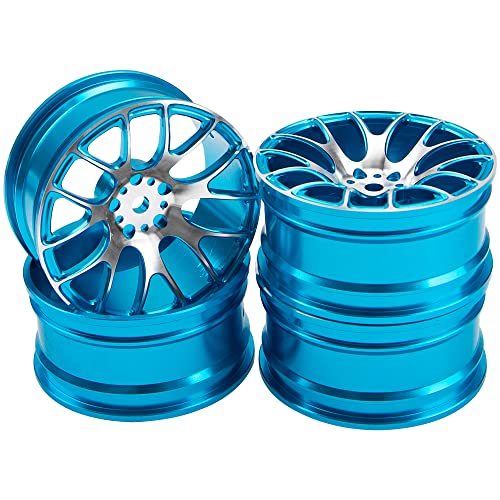 4Pack HIRCQOO Metal Wheel Rims 12mm Hex Hub Compatible with 1/10 On-Road Racing Touring Drift Car Tamiya TT-01 Kyosho RedCat Sakura D4 XIS HSP 1/10 RC Scales,Width 26mm (Blue) - color: Blue