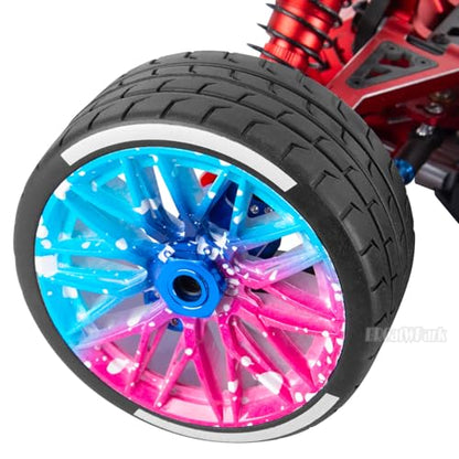 RC Wheels and Tires for 1/7 Felony 6S BLX,RC Highway Wheel Rubber Tires,4PCS RC Drift Car Highway Tires Road Soft Tires,Blue Pink - color: Blue Pink - (4pcs Highwaytires)