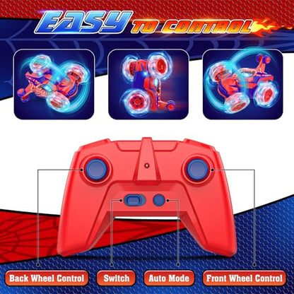 Mafbeanl Remote Control Car Stunt RC Cars 360° Rotating with 2.4GHz Rechargeable Wheel Lights Toys Car Gift for Boys 3 4 5 6 7 8 9 10 11 12 (Red) - color: Red