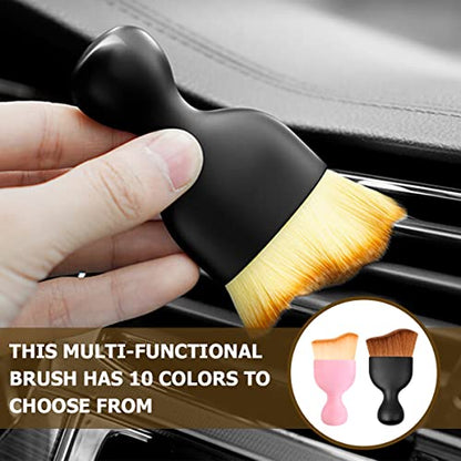 Blilo 2PCS Car Interior Detailing Brush with Dust Cover, Auto Soft Hair Cleaning Brushes, Scratch Free Curved Dirt Collectors, for Vehicle Dashboard Air Conditioner Vents Leather (Dark Brown/2PCS) | soft synthetic bristles, grooved handle, wet or dry use,